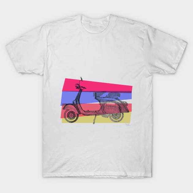 Scooter Vespa on pink and purple T-Shirt by AaaahEeeekStudio